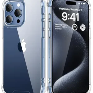 SUCGLES iPhone 15 Pro Case – Clear Shockproof Military-Grade Protective Cover, Anti-Yellowing Slim TPU Bumper with Airbag Corners, 6.1"